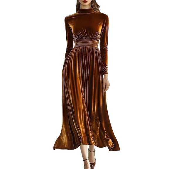MELDVDIB Dresses for Women Velvet Turtleneck Long Sleeve Slim Spring Fall Long Dress Fashion Casual Solid Color Outfits
