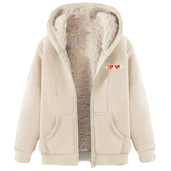 MELDVDIB Hooded Sweatshirt for Women Winter Fashion Printed Fleece Jacket Womens Tops Casual Long Sleeve Solid Color
