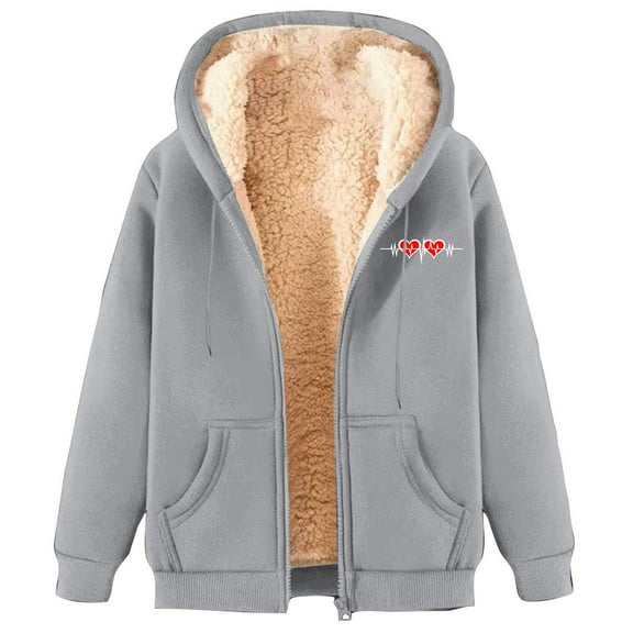 MELDVDIB Hooded Sweatshirt for Women Winter Fashion Printed Fleece Jacket Womens Tops Casual Long Sleeve Solid Color