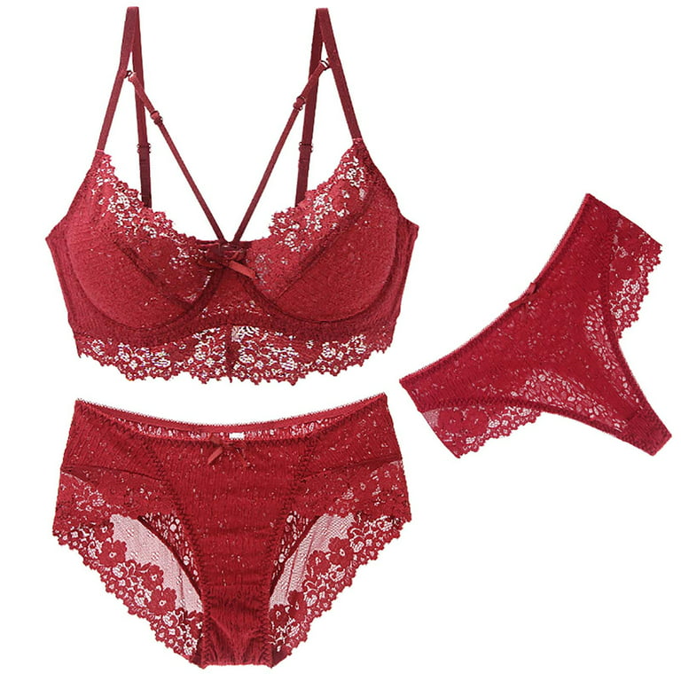 Women's Nightdresses & Nightshirts Push Up Bra and Panty Set Lace Underwear  Bra Sets Sexy Lingerie (Red 34C)