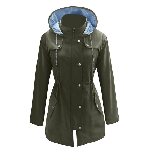 MELDVDIB Long Trench Coat Women Zip-Up Fall Winter Long Sleeve Hooded Windbreaker Jacket Solid Color Oversized Overcoat with Pocket