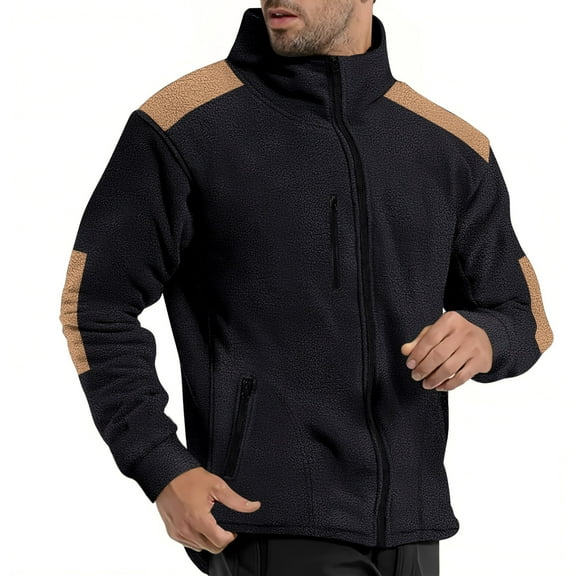 MELDVDIB Men's Full Zip Up Sweatshirts Color Block Stand Collar Long Sleeve Cardigan Sweaters Warm Winter Fleece Coat with Zip Pockets
