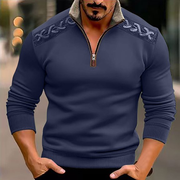 MELDVDIB Mens 1/2 Zip Up Sweatshirts Stand Collar Long Sleeve Fleece Sherpa Sweaters Casual Knit Pullover Tops