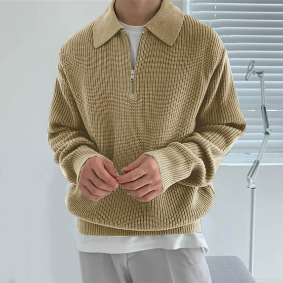 MELDVDIB Mens 1/4 Zip Sweatshirts Lapel Collar Long Sleeve Ribbed Sweaters Casual Loose Fit Pullover Tops