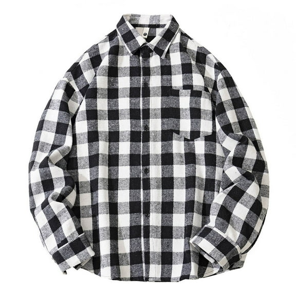 MELDVDIB Mens Button Plaid Shirts Turndown Collar Oversized Long Sleeve Outfits Shirts Fashion Print Light Weight Comfy Workout Coats Blouse Black 2XL