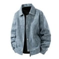 thumbnail image 1 of MELDVDIB Mens Button-Up Coat Solid Color Lapel Jacket Fall Winter Long Sleeve Travel Lounge Outwear Tops Blue L, 1 of 4