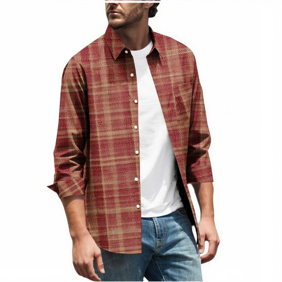 MELDVDIB Mens Button-Up Plaid Shirts Long Sleeve Dress Shirt Fashion Casual Holiday Comfy Light Weight Blouse Tops with Pocket Watermelon Red 3XL