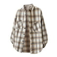 thumbnail image 1 of MELDVDIB Mens Button-Up Plaid Shirts Turndown Collar Oversized Long Sleeve Dress Shirts Light Weight Comfy Work Coats Blouse with Pockets Beige 2XL, 1 of 3