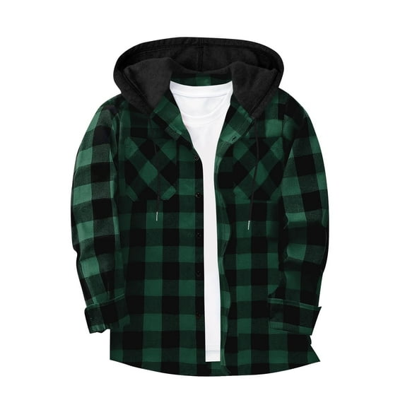 MELDVDIB Mens Button-Up Plaid Shirts Vintage Fall Winter Long Sleeve Hooded Jacket Shirts Casual Light Weight Comfy Coats with Pockets