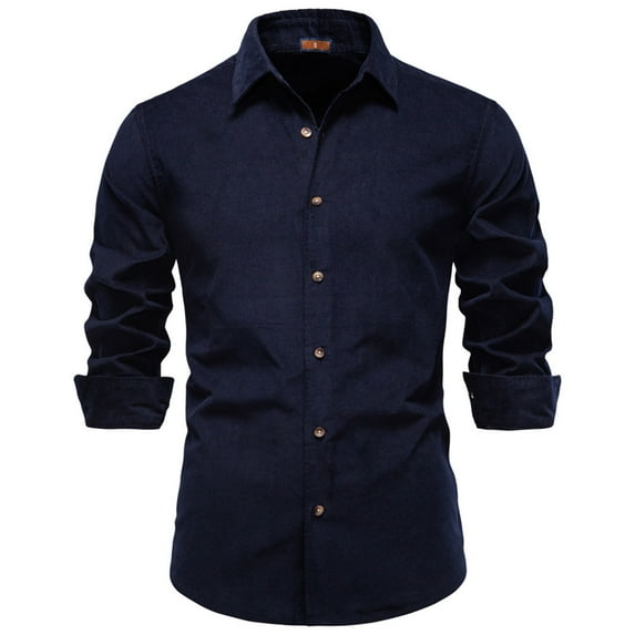 MELDVDIB Mens Button-Up Vintage Jackets Solid Color Lapel Fashion Causal Coat Light Weight Fall Winter Long Sleeve Blouse Navy 2XL