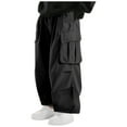 thumbnail image 1 of MELDVDIB Mens Cargo Pants Baggy Drawstring Elastic Waist Wide Leg Pant Solid Color Hikking Pant with Pockets Black 2XL, 1 of 5