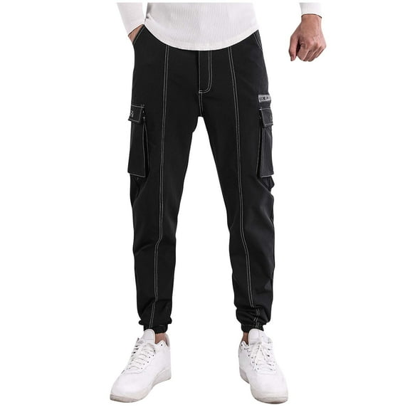 MELDVDIB Mens Cargo Pants Baggy Drawstring Waist Joggers Fashion Casual Solid Color Work Trousers with Pockets Black XL