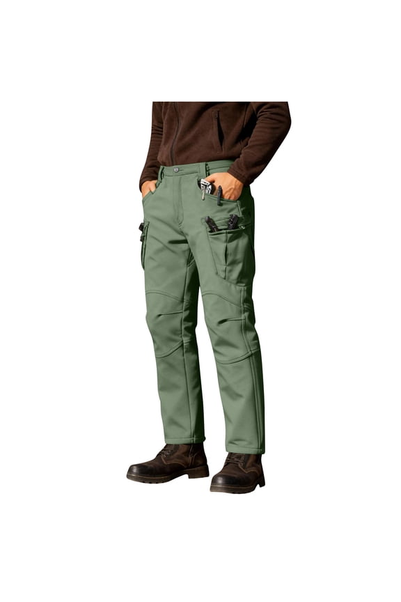Mens Cargo Pants Button Front Waisted Solid Color Straight Leg Pants Hiking Ripstop Construction Pants with Multi Pockets