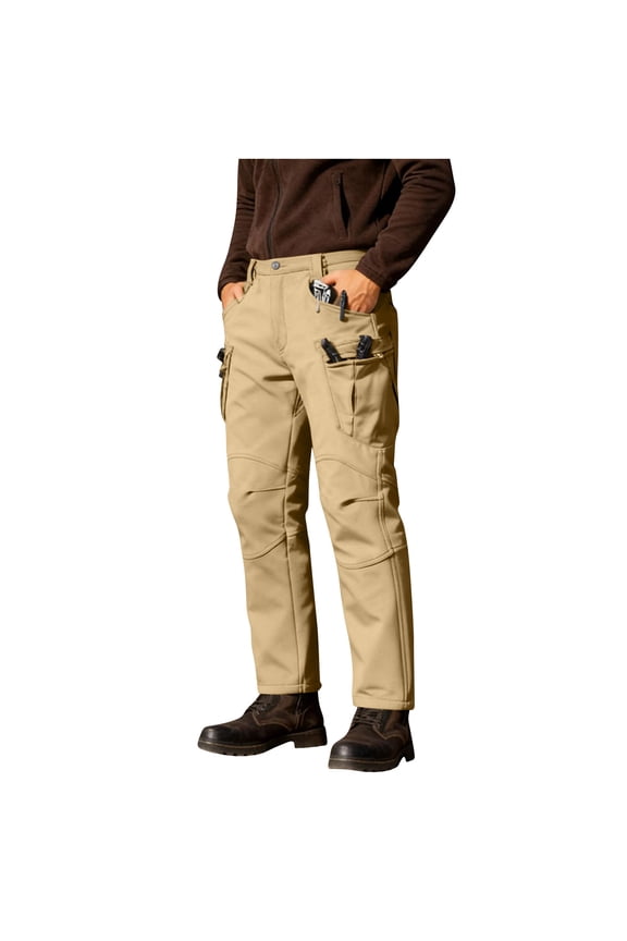 Mens Cargo Pants Button Front Waisted Solid Color Straight Leg Pants Hiking Ripstop Construction Pants with Multi Pockets