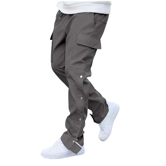 MELDVDIB Mens Cargo Pants Fashion Light Weight Side Button-Up Solid Color Cargo Joggers Straight Leg Drawstring Waisted Travel Pants with Pockets