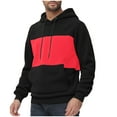 thumbnail image 1 of MELDVDIB Mens Color Block Hoodie Fleece Pullover Sweatshirt with Drawstring Hood Front Pocket for Winter Outdoor Wear Red 3XL, 1 of 9