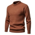 thumbnail image 1 of MELDVDIB Mens Crewneck Sweater Knit Jacquard Loose Pullover Tops Fall Winter Stretch Comfy Long Sleeve Solid Lounge Outfit Brown L, 1 of 7