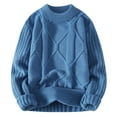 thumbnail image 1 of MELDVDIB Mens Crewneck Sweater Knit Jacquard Thickened Oversized Pullover Tops Fall Winter Warm Long Sleeve Fashion Lounge Outfit Blue XL, 1 of 7