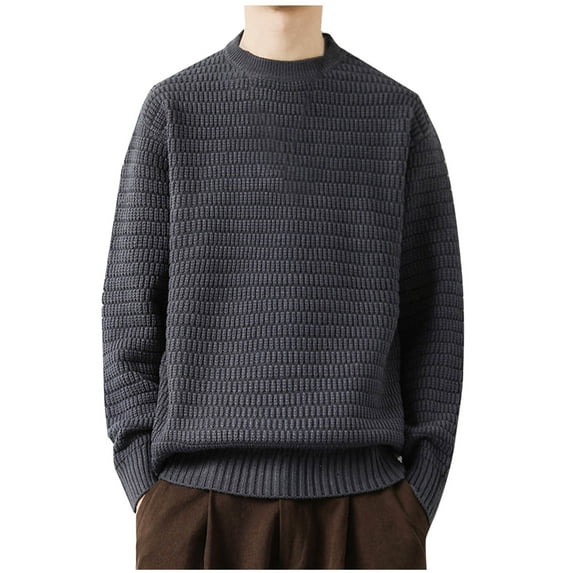 MELDVDIB Mens Crewneck Sweater Knit Solid Color Oversized Pullover Tops Fall Winter Long Sleeve Stretch Comfy Warm Lounge Outfit Gray XL