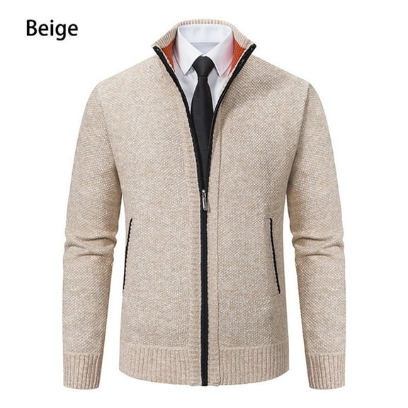 MELDVDIB Mens Full Zip Up Cardigan Sweaters Stand Collar Long Sleeve Sweaters Slim Fit Warm Knitted Sweater Jackets with Pockets