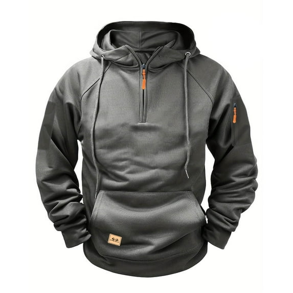 MELDVDIB Mens Half-Zip Hoodies with Pocket Drawstrings Orange Casual Comfy Pullover Hooded Sweatshirt for Sport Hiking and Gym Dark Gray XL