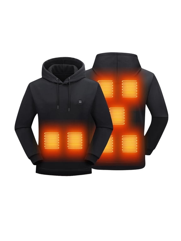 Mens Heated Hoodies USB-Powered Electrical Heating Hooded Sweatshirt with Seven Adjustable Heat Zones Warm Outdoor Winter Wear