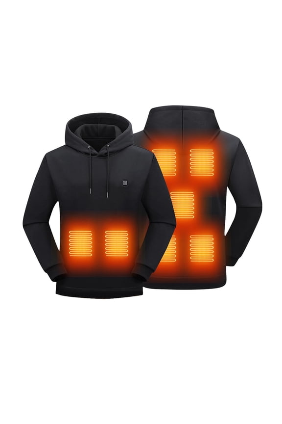 Mens Heated Hoodies USB-Powered Electrical Heating Hooded Sweatshirt with Seven Adjustable Heat Zones Warm Outdoor Winter Wear