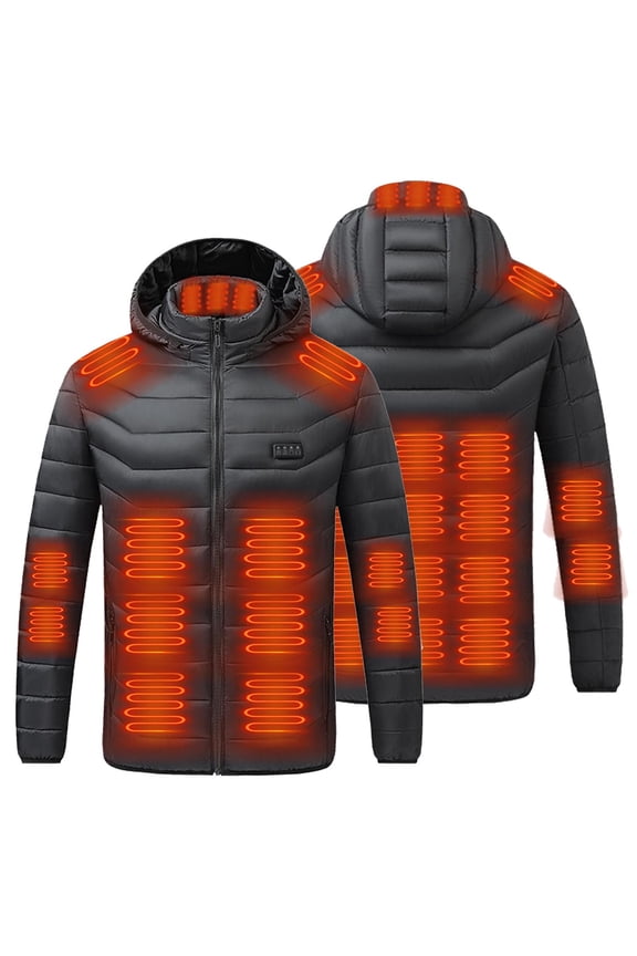 Mens Heated Jackets USB-Powered Electrical Heating Hooded Puffer Jackets with 29 Adjustable Heating Areas Warm Outdoor Winter Wear