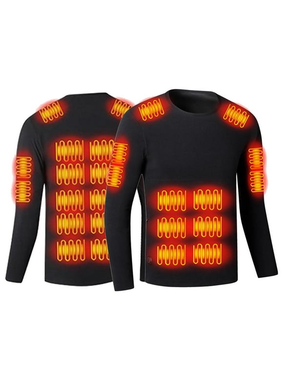 Mens Heated Underwear Tops USB-Powered Electrical Fleece Lined Heating Shirts with 26 Adjustable Heating Zones Long Sleeve Outdoor Wear