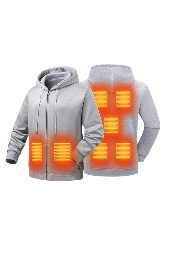 Mens Heated Zip-Up Hoodies USB-Powered Electrical Heating Jacket with Seven Heating Zones Warm Winter Outerwear for Outdoor Activities