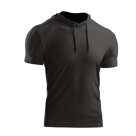 MELDVDIB Mens Hooded T-Shirt Crewneck Drawstring Solid Color Slim Short Sleeve Summer Tops Sport Gym Light Weight Comfy Stretch Pullover Tees