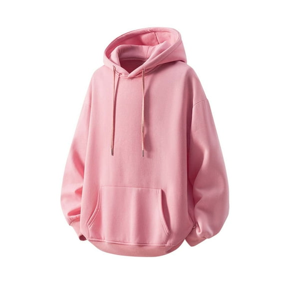 MELDVDIB Mens Hoodies Fall Winter Long Sleeve Solid Color Oversized Hooded Sweatshirts Fashion Casual Stretch Comfy Pullover Tops with Pocket Pink 2XL