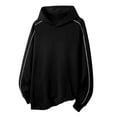 thumbnail image 1 of MELDVDIB Mens Hoodies Fashion Casual Solid Color Loose Pullover Hooded Sweatshirt Arm Piping Front Pocket Long Sleeve for Daily Wear Black 2XL, 1 of 4