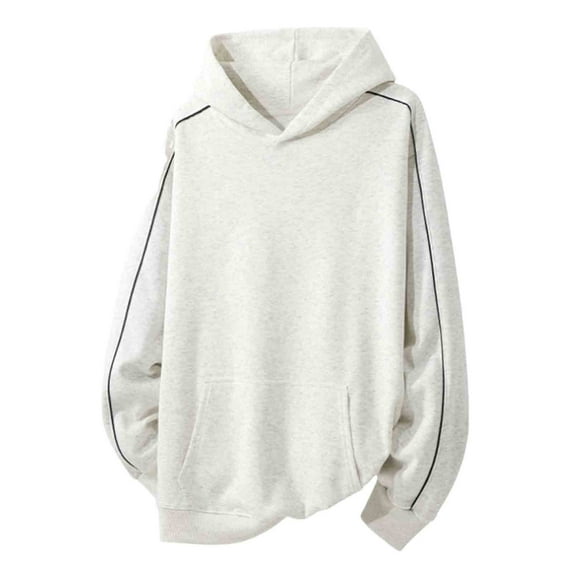 MELDVDIB Mens Hoodies Fashion Casual Solid Color Loose Pullover Hooded Sweatshirt Arm Piping Front Pocket Long Sleeve for Daily Wear Gray L