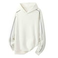 thumbnail image 1 of MELDVDIB Mens Hoodies Fashion Casual Solid Color Loose Pullover Hooded Sweatshirt Arm Piping Front Pocket Long Sleeve for Daily Wear White S, 1 of 4