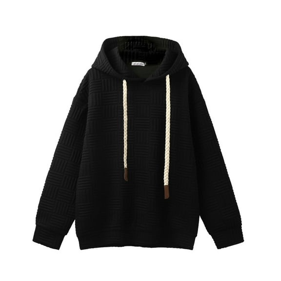 MELDVDIB Mens Hoodies Fashion Casual Solid Color Oversized Hooded Sweatshirts Fall Winter Long Sleeve Pullover Tops Black L