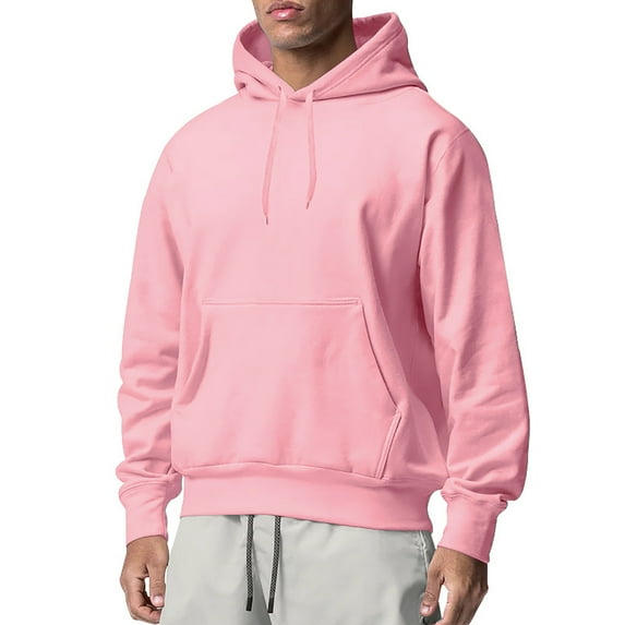MELDVDIB Mens Hoodies Fashion Causal Solid Color Oversized Hooded Sweatshirts Fall Winter Long Sleeve Pullover Tops with Pocket Pink 3XL