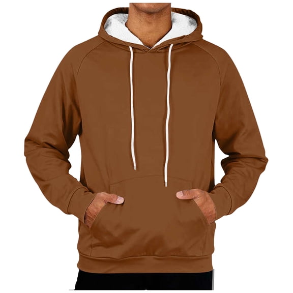 MELDVDIB Mens Hoodies Fleece Lined Fashion Casual Solid Color Hooded Sweatshirts Basic Fall Winter Long Sleeve Pullover Tops with Pocket