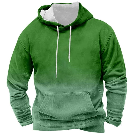MELDVDIB Mens Hoodies Gradient Printed Fashion Casual Oversized Hooded Sweatshirts Fall Winter Long Sleeve Pullover Tops with Pocket Green L