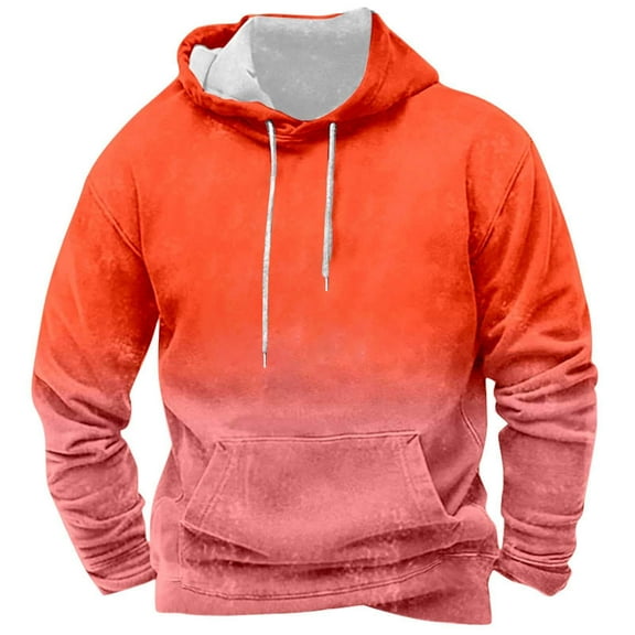 MELDVDIB Mens Hoodies Gradient Printed Fashion Casual Oversized Hooded Sweatshirts Fall Winter Long Sleeve Pullover Tops with Pocket Orange XL