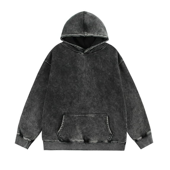 MELDVDIB Mens Hoodies Vintage Washed Fleece Fall Winter Solid Color Oversized Hooded Sweatshirt Stretch Comfy Long Sleeve Pullover Tops with Pocket Black 4XL