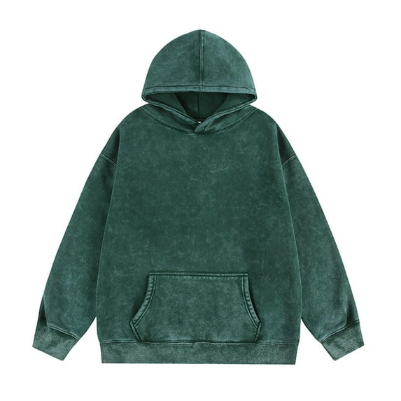MELDVDIB Mens Hoodies Vintage Washed Fleece Fall Winter Solid Color Oversized Hooded Sweatshirt Stretch Comfy Long Sleeve Pullover Tops with Pocket Green XL