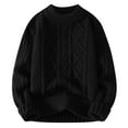 thumbnail image 1 of MELDVDIB Mens Jacquard Knit Sweater Solid Color Oversized Crewneck Pullover Tops Fall Winter Long Sleeve Lounge Outfits Black L, 1 of 8