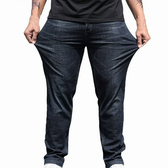 MELDVDIB Mens Jeans Pant Baggy Button Elastic Waisted Straight Leg Pants Fashion Casual Stretch Comfy Lounge Trousers with Pockets Black M