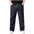 thumbnail image 1 of MELDVDIB Mens Jeans Pant Baggy Drawstring Elastic Waisted Wide Leg Pants Casual Solid Color Stretch Comfy Lounge Trousers with Pockets, 1 of 6