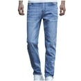 thumbnail image 1 of MELDVDIB Mens Jeans Pants Washed Baggy Zipper Button Elastic Waisted Straight Leg Pants Fashion Casual Solid Color Lounge Trousers with Pockets Light Blue M, 1 of 8
