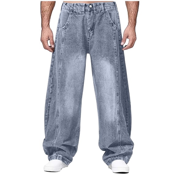 MELDVDIB Mens Jeans Pants Solid Color Baggy Loose Pleated Wide Leg Pants Button Front Waisted Travel Pants with Pockets