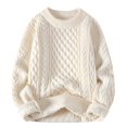 thumbnail image 1 of MELDVDIB Mens Knit Jacquard Sweater Solid Color Oversized Crewneck Pullover Tops Stretch Comfy Warm Long Sleeve Lounge Outfit Beige 3XL, 1 of 6