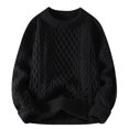 thumbnail image 1 of MELDVDIB Mens Knit Jacquard Sweater Solid Color Oversized Crewneck Pullover Tops Stretch Comfy Warm Long Sleeve Lounge Outfit Black M, 1 of 6