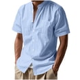 thumbnail image 1 of MELDVDIB Mens Linen Shirts Collarless Short Sleeve Button Down Lightweight Dress Shirtss with Pockets Beach Summer Shirt Holiday Tops, 1 of 9